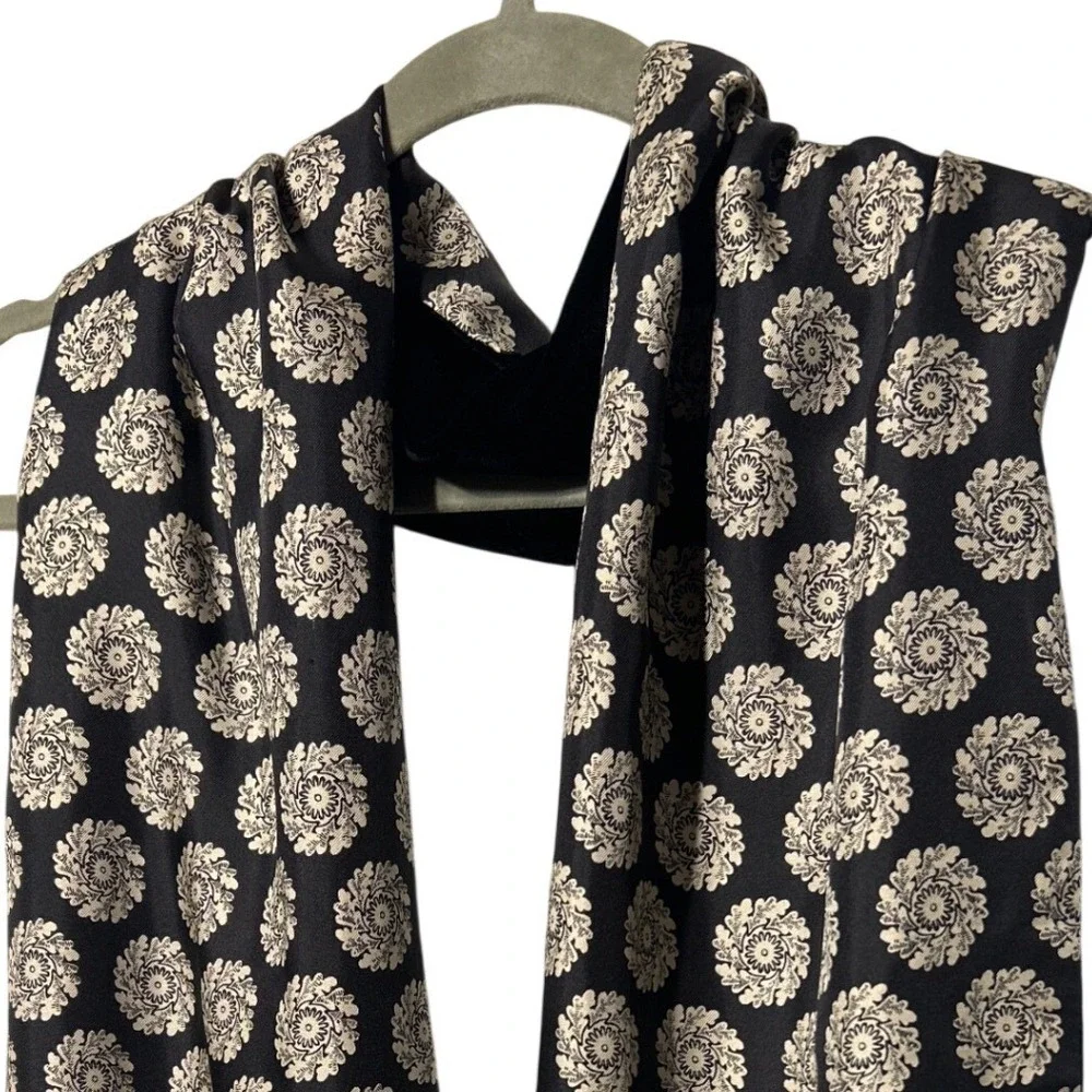 Reversible Medallion Floral Print and Black Velvet Long‎ Evening Scarf